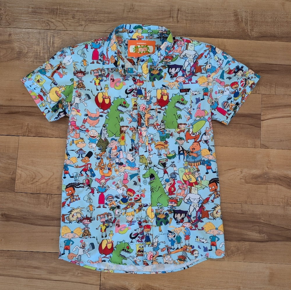 RSVLTS Nickelodeon 90s Mashup KUNUFLEX Button Up Shirt Youth Kids Sz Large